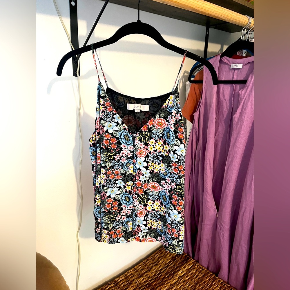 Loft floral tank with buttons, small